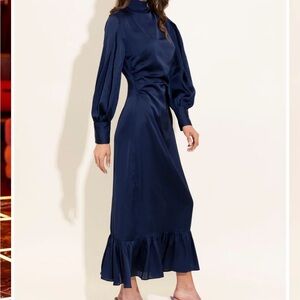 Elegant Navy Blue Long Sleeve Dress